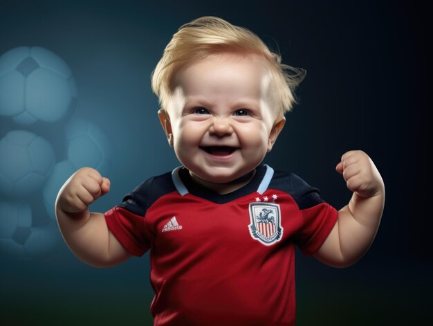 Foto bebê sorridente engraçado como jogador de futebol