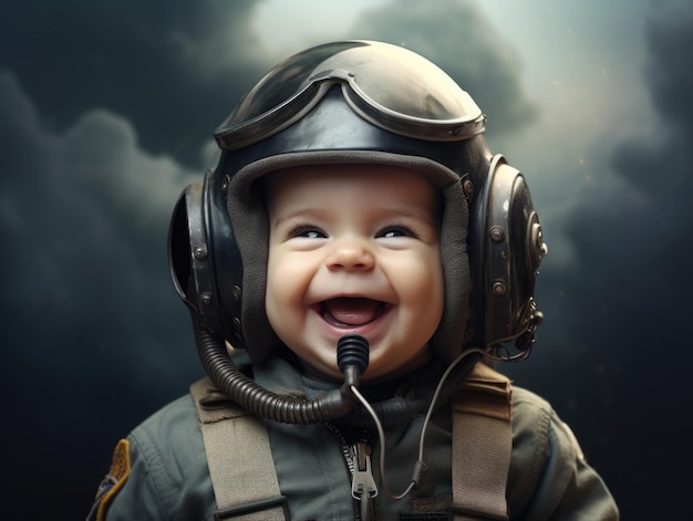 bebê sorridente engraçado como piloto