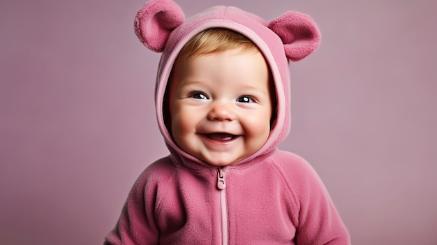 Foto un bebé con una sudadera con capucha de oso