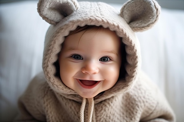 Un bebé con una sudadera con capucha