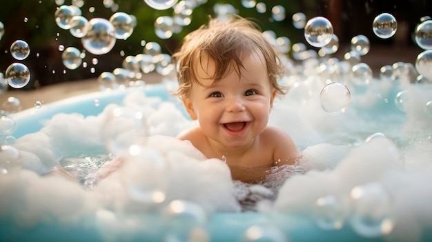 Bebê toma um banho de espuma Al Generative Kid