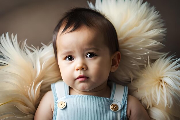 Foto un bebé con un traje azul