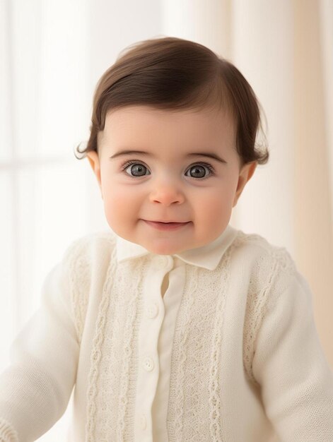 Foto un bebé con un vestido blanco que dice bebé