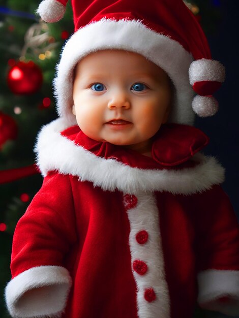 Foto el bebé está vestido como una niña de navidad.