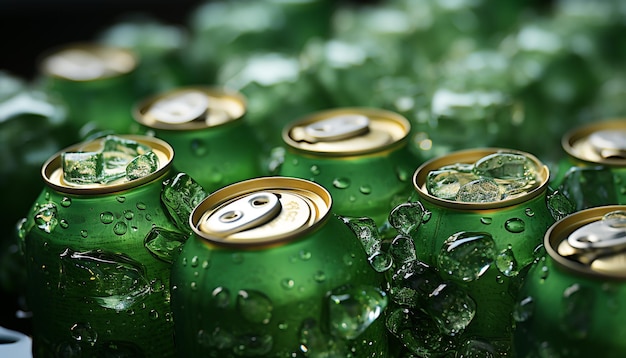 El bebedor sediento disfruta de refrescante refresco de una botella verde brillante generada por la inteligencia artificial