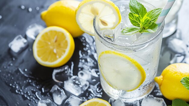 Beber agua de limón con hielo Generativo Ai