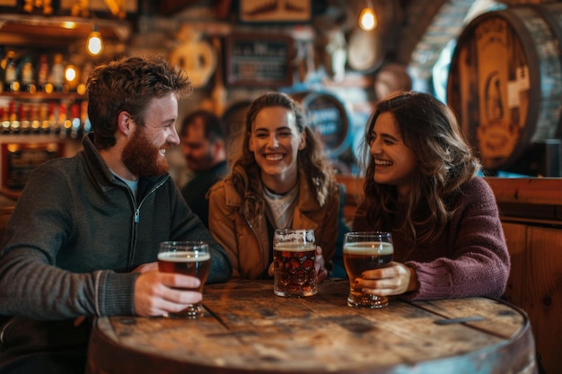 Beber cerveza en el pub vintage generado por la IA