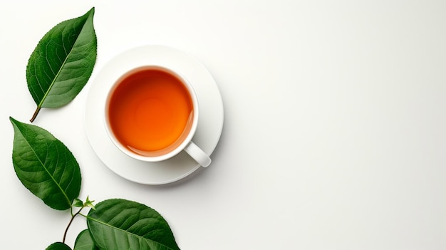 Beber e relaxar o vapor da sua chávena convidando-o a desfrutar da essência calmante do chá