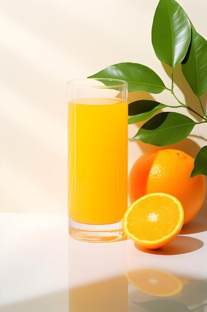 Beber suco de laranja em copo transparente