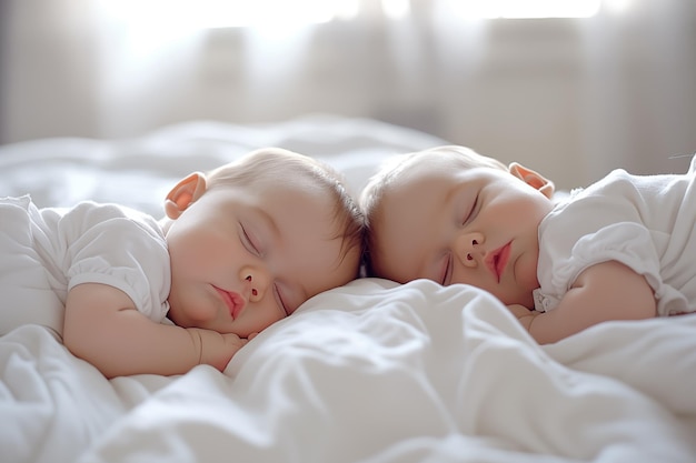 Los bebés gemelos están durmiendo.