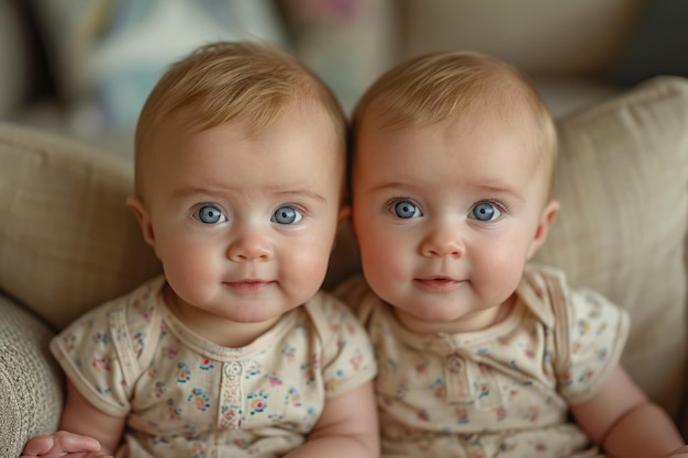 Bebés gemelos con hermosos ojos azules