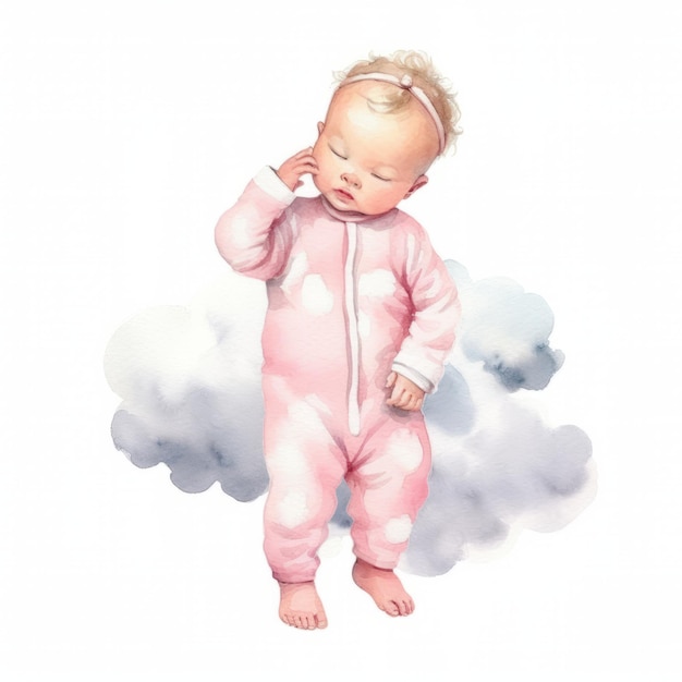 Bebezinha bonitinha de pijama rosa Ilustração em aquarela