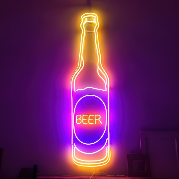 Bebida alcohólica de cerveza cartel de neón retro señal de luz eléctrica brillante