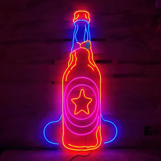 Foto bebida alcohólica de cerveza cartel de neón retro señal de luz eléctrica brillante