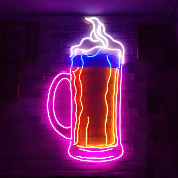 Bebida alcohólica de cerveza cartel de neón retro señal de luz eléctrica brillante