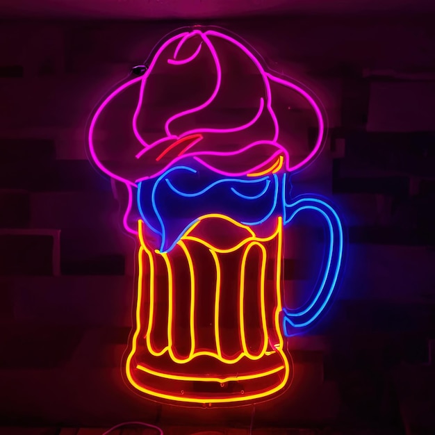 Foto bebida alcoólica de cerveja sinal de néon retro sinalização de luz elétrica brilhante