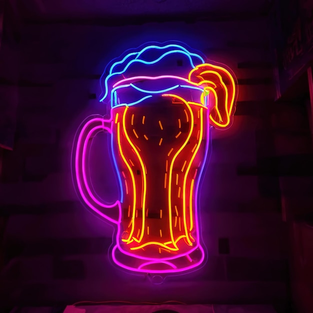 Bebida alcoólica de cerveja sinal de néon retro sinalização de luz elétrica brilhante