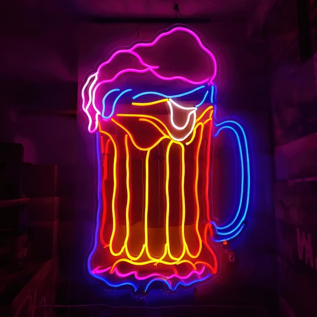 Foto bebida alcoólica de cerveja sinal de néon retro sinalização de luz elétrica brilhante