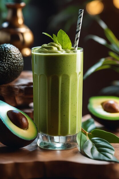 Bebida de batido de aguacate con fondo de papel blanco aislado