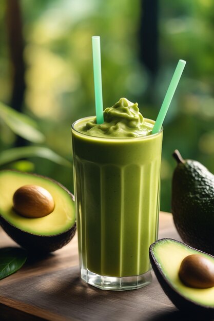 Bebida de batido de aguacate con fondo de papel blanco aislado