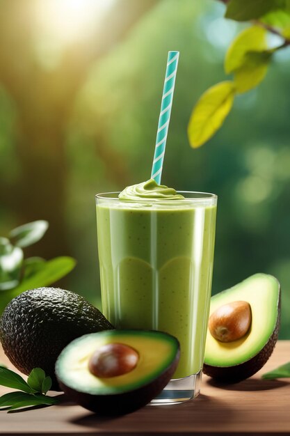 Bebida de batido de aguacate con fondo de papel blanco aislado