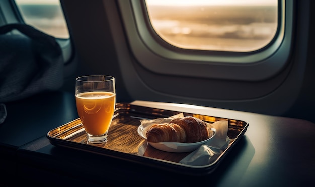 Bebida de café recién hecho por la mañana con croissant Desayuno junto a la ventana generativa ai