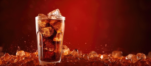 Una bebida carbonatada en un tono marrón enfriada y refrescante con un dulce sabor a cola y servida