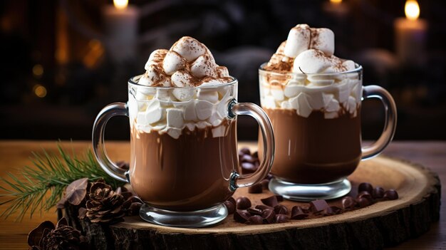 Bebida de chocolate caliente con crema batida cacao con marshm generative ai