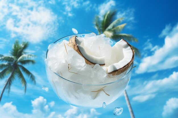 Foto bebida de coco con el cielo azul