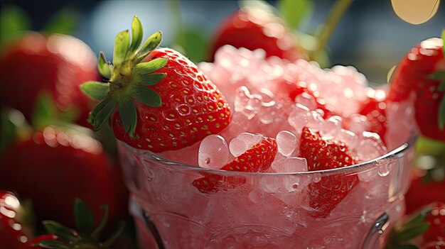 Foto bebida cremosa de fresa cóctel con crema en un vaso y fresas