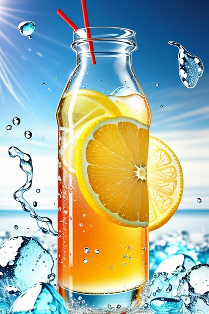 Foto bebida de suco de limão gelado em copo de vidro publicidade gota de água respingo efeito especial design papel de parede