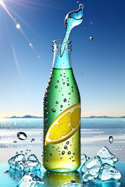 Bebida de suco de limão gelado em copo de vidro publicidade gota de água respingo efeito especial design papel de parede