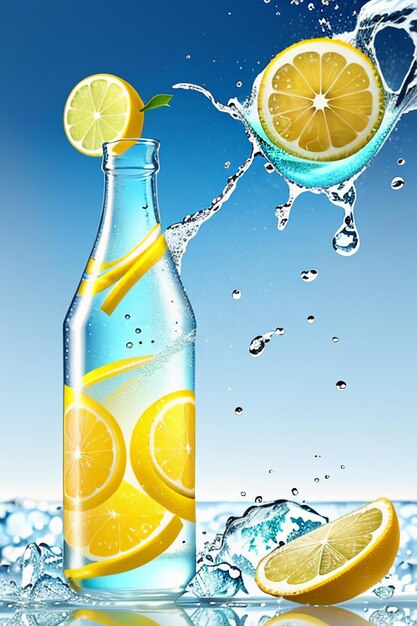 Bebida de suco de limão gelado em copo de vidro publicidade gota de água respingo efeito especial design papel de parede