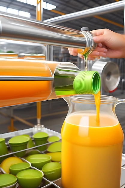 Foto bebida é colocada em garrafas plásticas na produção de suco