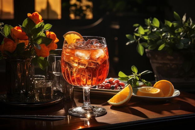 Bebida estética que sirve aperol spritz