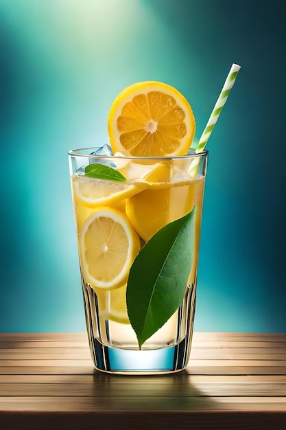Bebida fresca con limones y hojas de menta verde