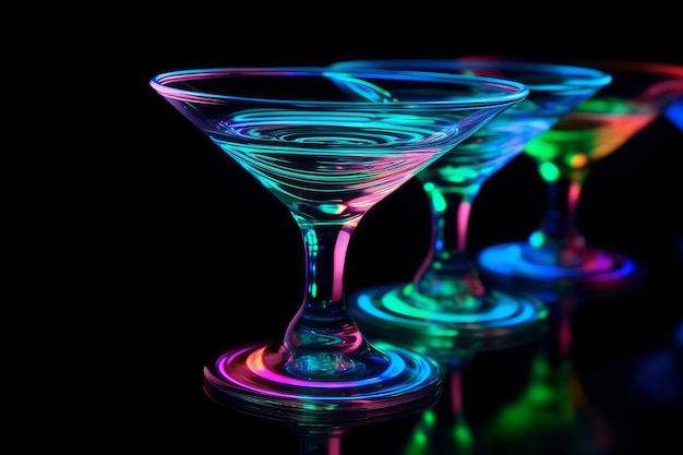 Bebida fresca de martini en luces de neón IA generativa