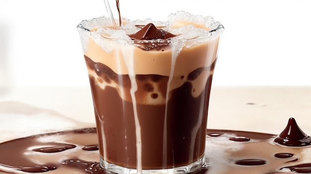 Bebida fría de café con hielo y salpicaduras.