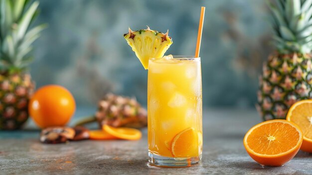 bebida frutal tropical con piña y naranja