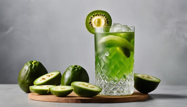 Foto una bebida de kiwi verde con una rebanada de kiwi en la parte superior