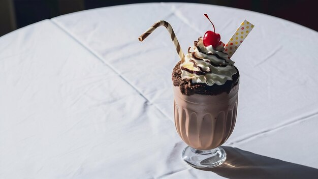 Bebida con leche de chocolate con paja