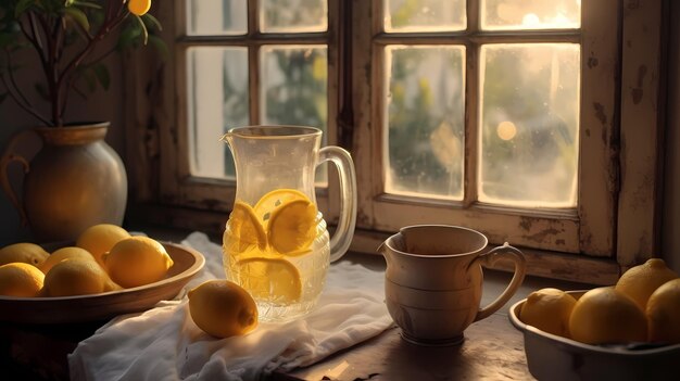 Bebida de limonada en un vaso de jarra IA generativa