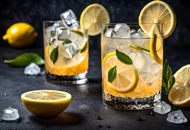 Foto una bebida con limones y limas en un fondo negro