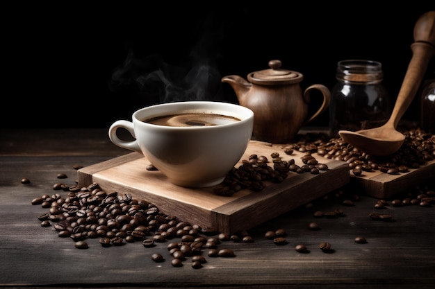 Bebida de la mañana taza de café taza de desayuno marrón aroma de frijol exprés IA generativa