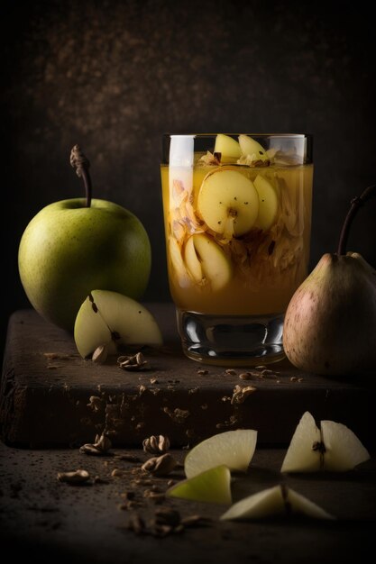 Bebida de manzana especiada con guarnición de manzana en rodajas Illustrator AI Generative