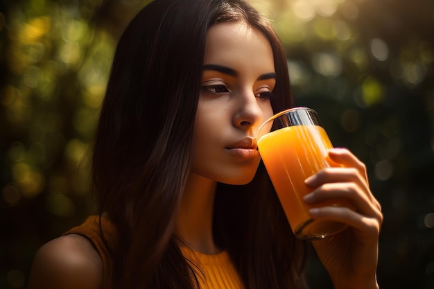 Bebida de mujer jugo de naranja Generar IA