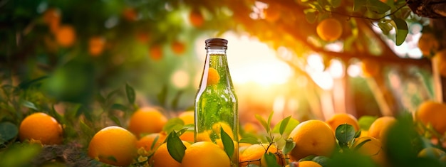 Bebida de naranja en el jardín de naranjos Ai generativo