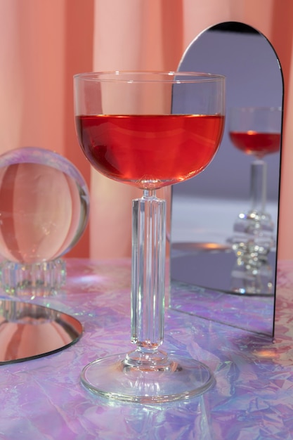 Foto bebida negroni na mesa com espelho