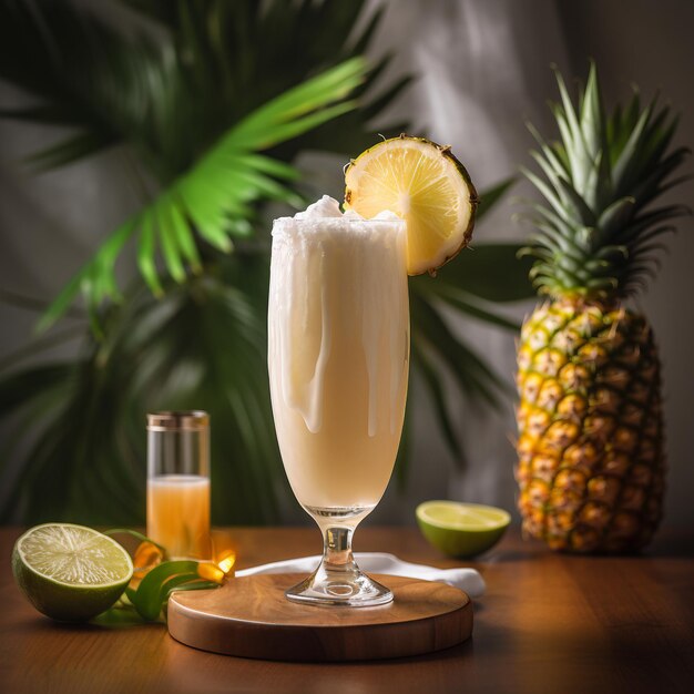 Una bebida de piña con una piña encima.