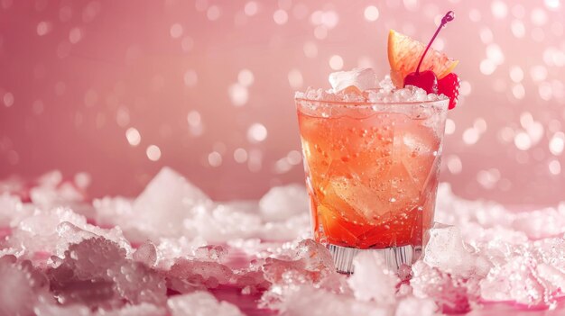 Bebida refrescante com guarnição de cereja no gelo